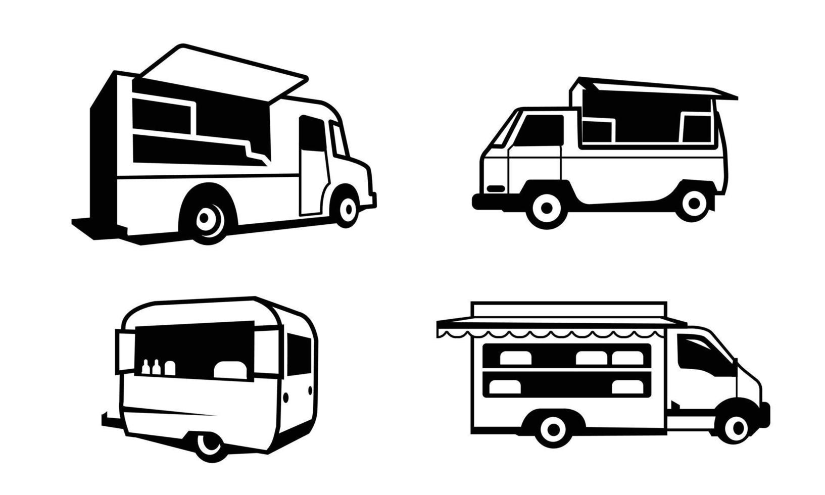 food truck van fordon ikon siluett logotyp design vektor