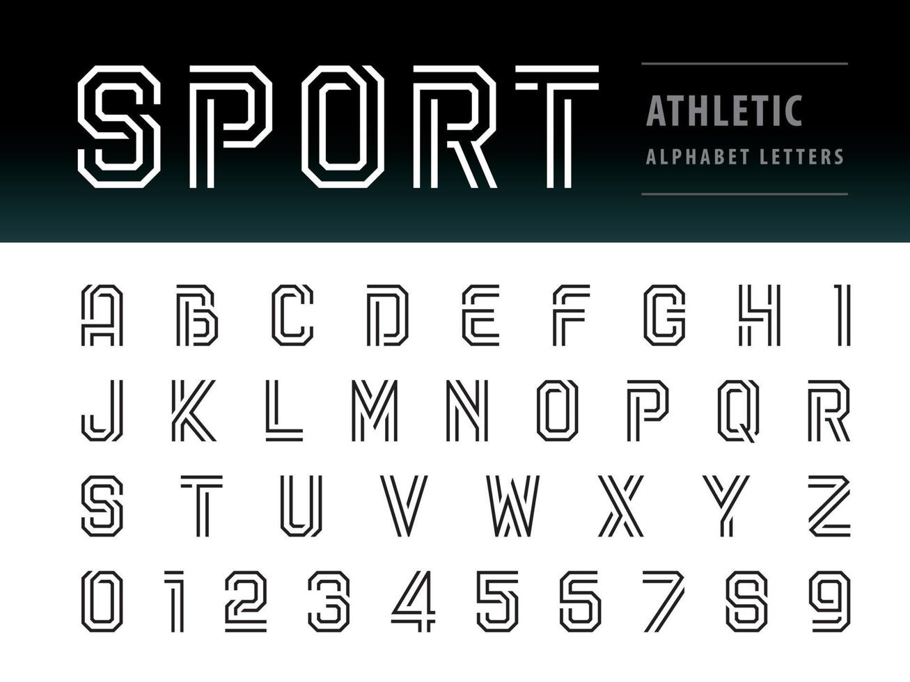 moderne athletische alphabetbuchstaben und zahlen, leichte buchstabenschrift für technologie, sport, mode, futuristische zukunft vektor