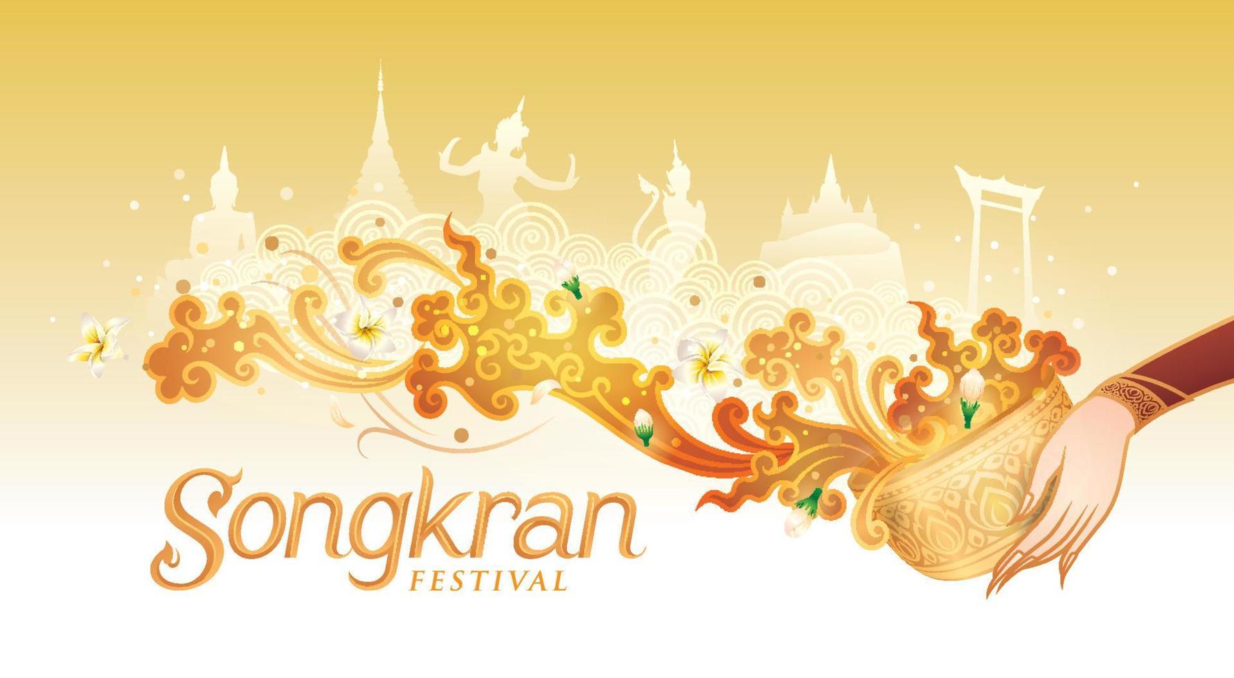 guld songkran festival i thailand, thailändsk traditionell vektordesign vektor