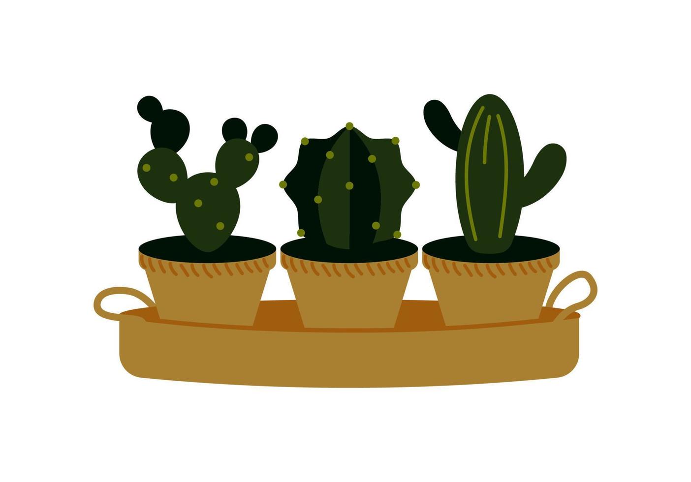 vektor illustration av krukväxter kaktusar isolerade på vitt. hemplanta i en kruka. inredningselement.