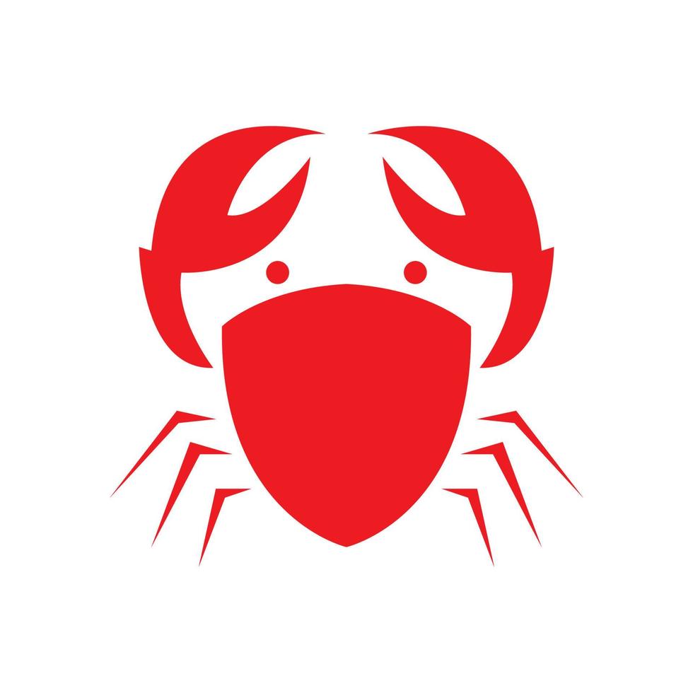 rote Krabbe mit Schildform Logo Design Vektorgrafik Symbol Symbol Zeichen Illustration kreative Idee vektor