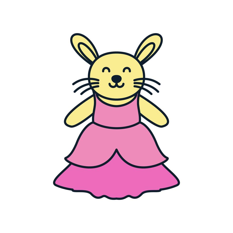 kanin eller kanin med vacker klänning söt tecknad logotyp vektor illustration design