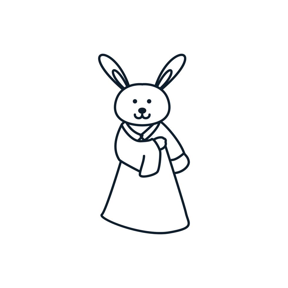 kaninchen oder hase mit kulturkoreanischem kleid niedlichem karikaturvektorillustrationsdesign vektor