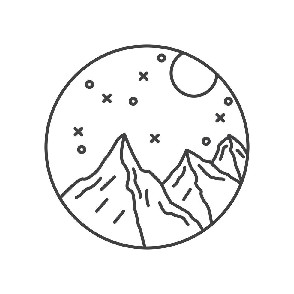 enkel linje berg i cirkel med månen logotyp symbol ikon vektor grafisk design illustration