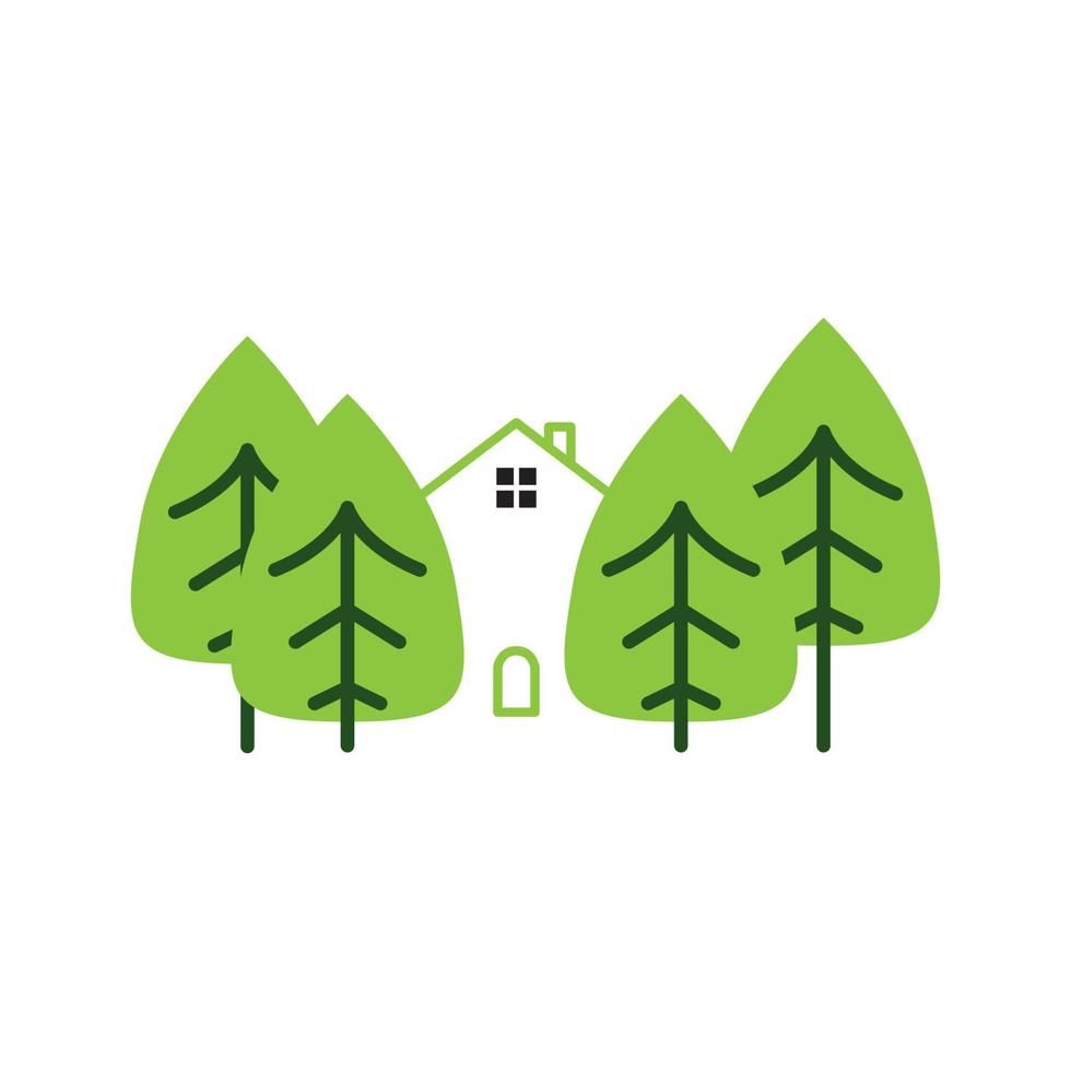 grönt träd med hem skog logotyp symbol ikon vektor grafisk design illustration