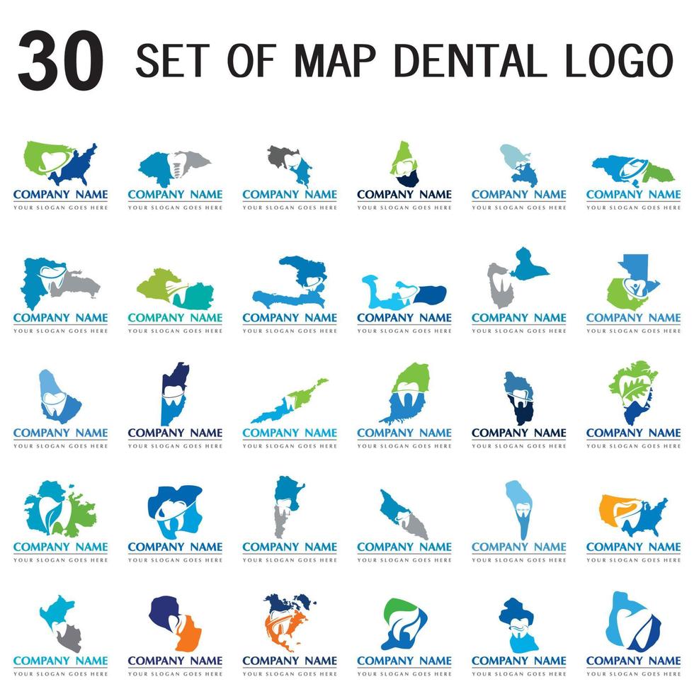 uppsättning av kartan dental vektor, uppsättning av dental punkt logotyp vektor