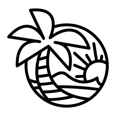 Summer Beach Waves Ocean Palm Tree Tropisk Semester Semester vektor ikon