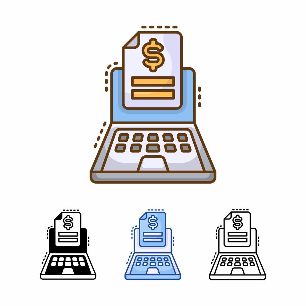 bärbar dator online betalning vektor ikon isolerad på vit bakgrund. fylld linje, kontur, solid, blå, ikon. tecken och symboler kan användas för webb, logotyp, mobilapp, ui, ux