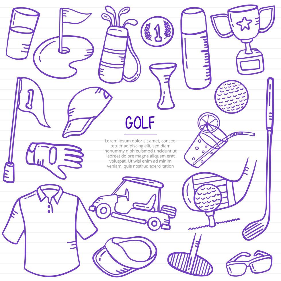 golf sport koncept med doodle stil för mall av banderoller, flygblad, böcker och tidningsomslag vektor