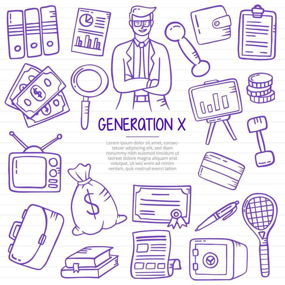 generation x företag med doodle stil för mall av banners, flygblad, böcker och tidningsomslag vektor