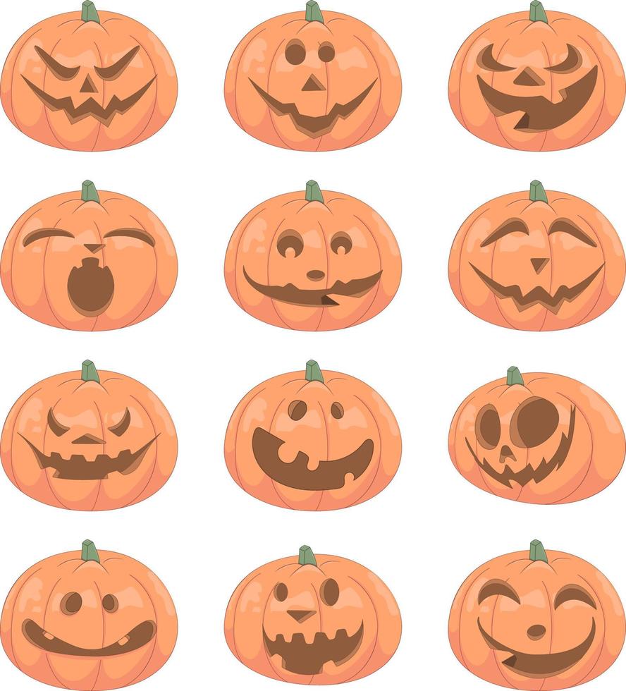 Cartoon-Halloween-Kürbis mit verschiedenen Gesichtsausdrücken vektor