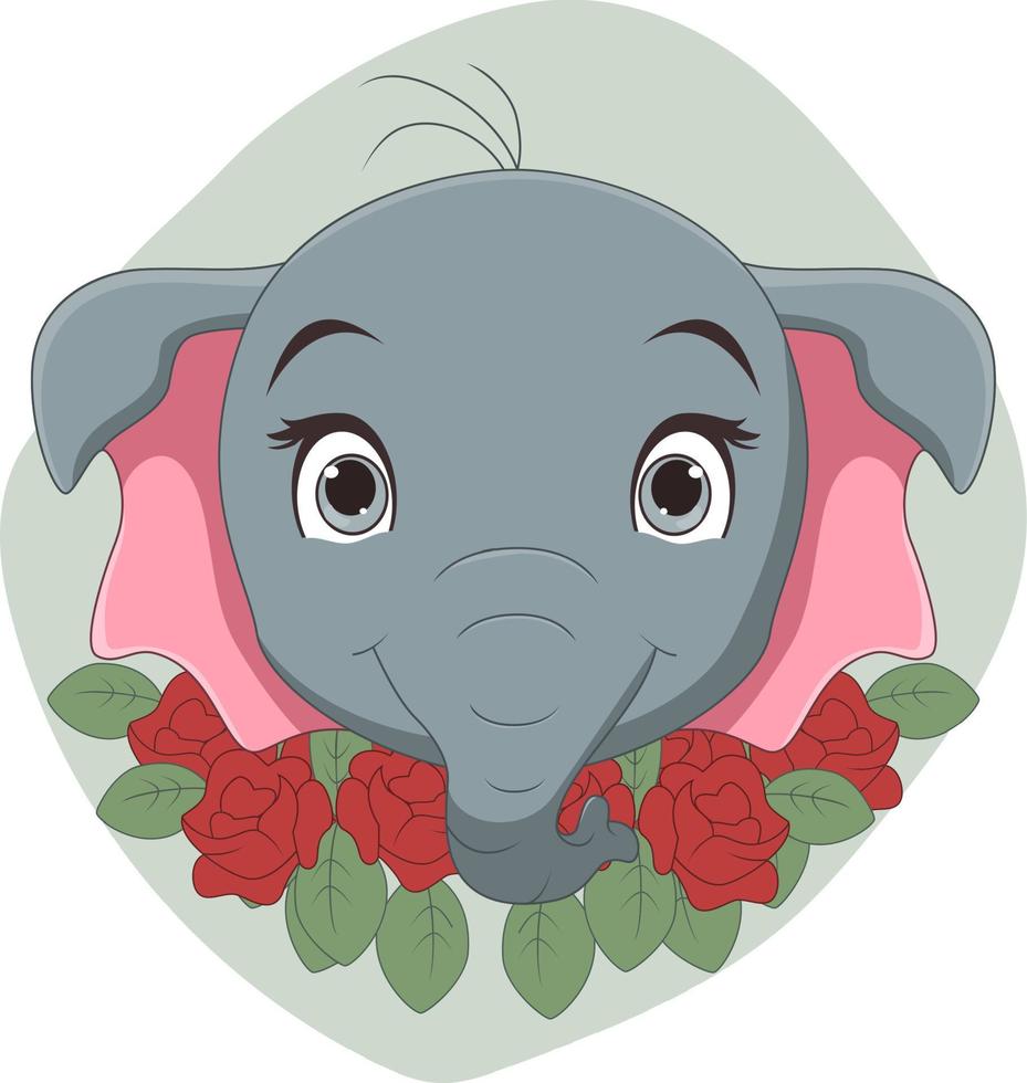niedlicher elefantenkopf-cartoon mit blumen vektor