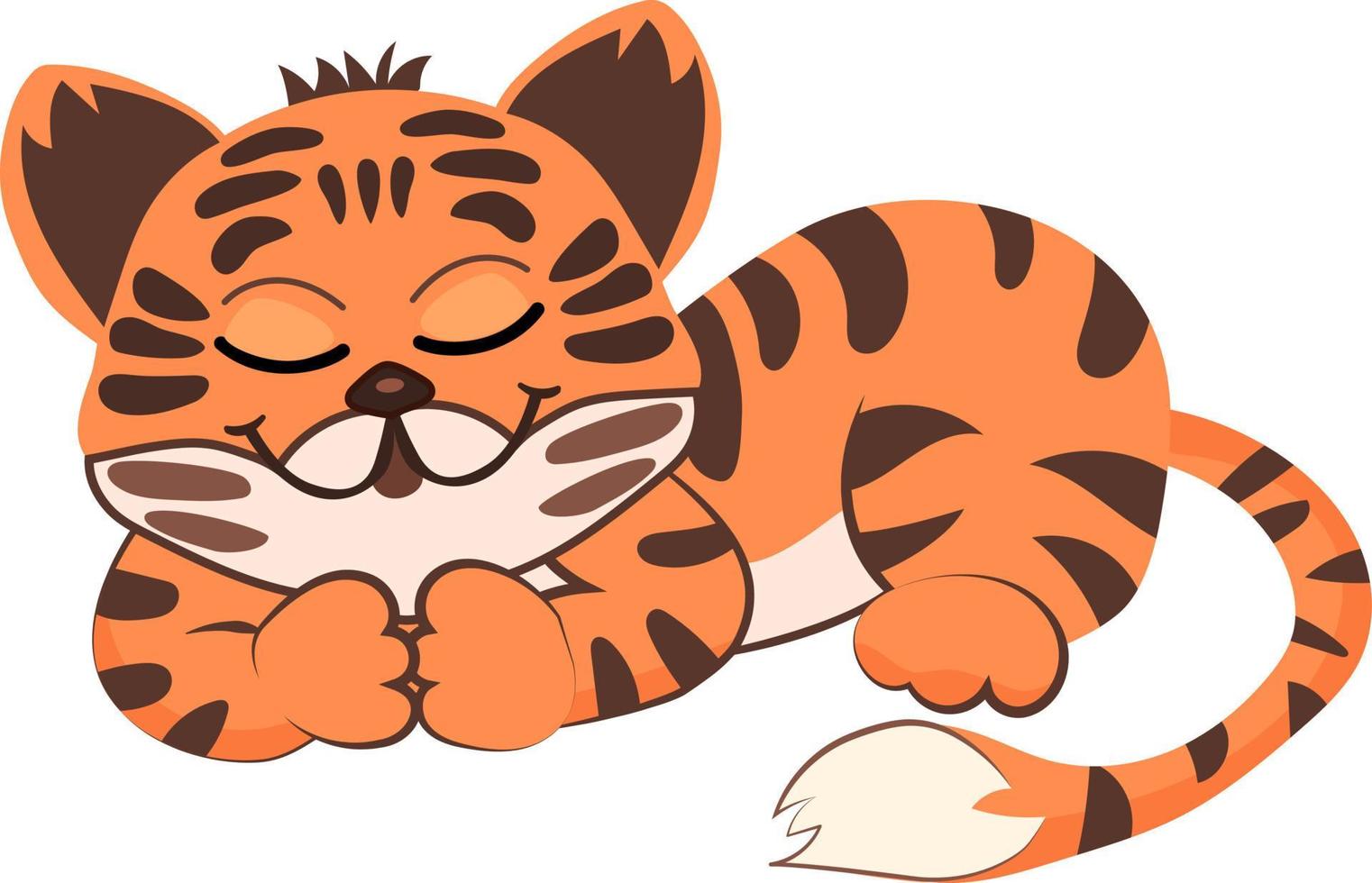 niedlicher Cartoon-Tiger schläft, isoliert auf weißem Hintergrund. vektorillustration für kinderzimmerdekoration. vektor