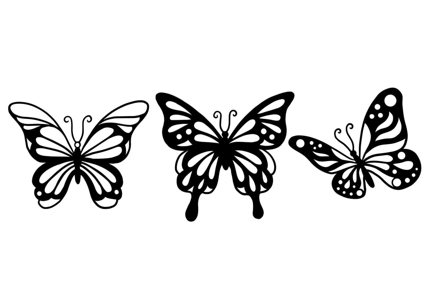 uppsättning av samling vackra fjärilar fjärilar djur handritad illustration vektor