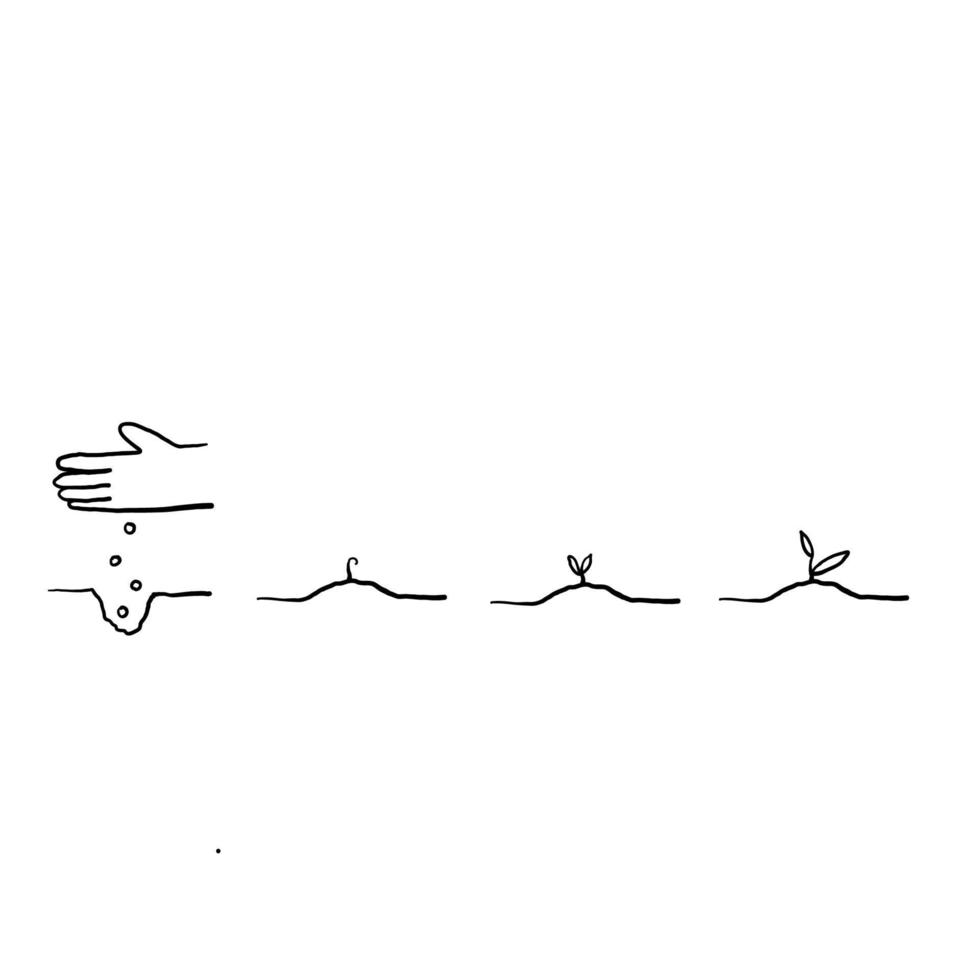 hand gezeichnete pflanzenbaumsamen-schrittillustration mit gekritzelartvektor vektor