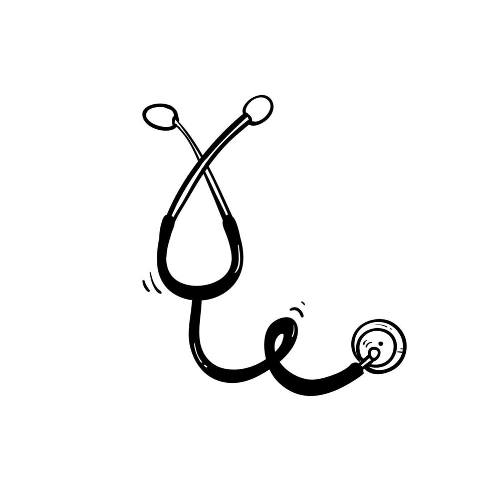 handritad stetoskop ikon illustration med doodle stil tecknad vektor