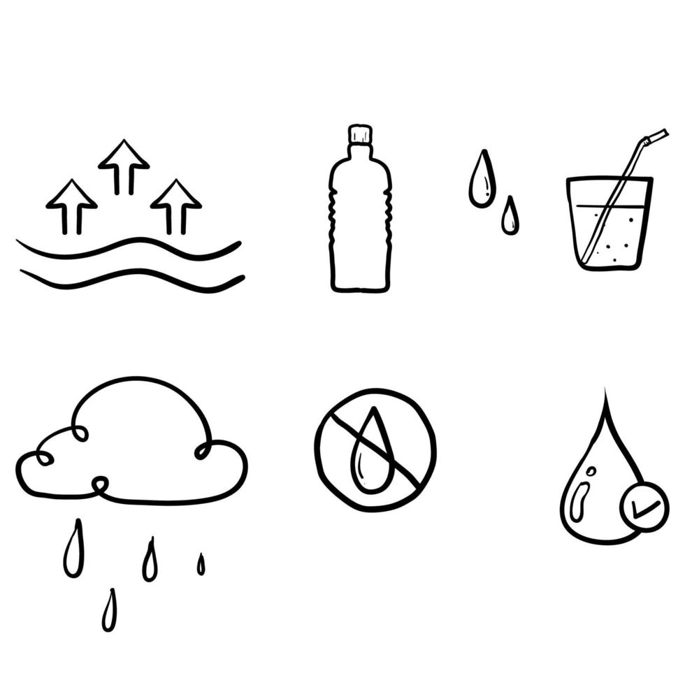 handritad vatten linje ikoner set illustration med doodle koncept symbol vektor