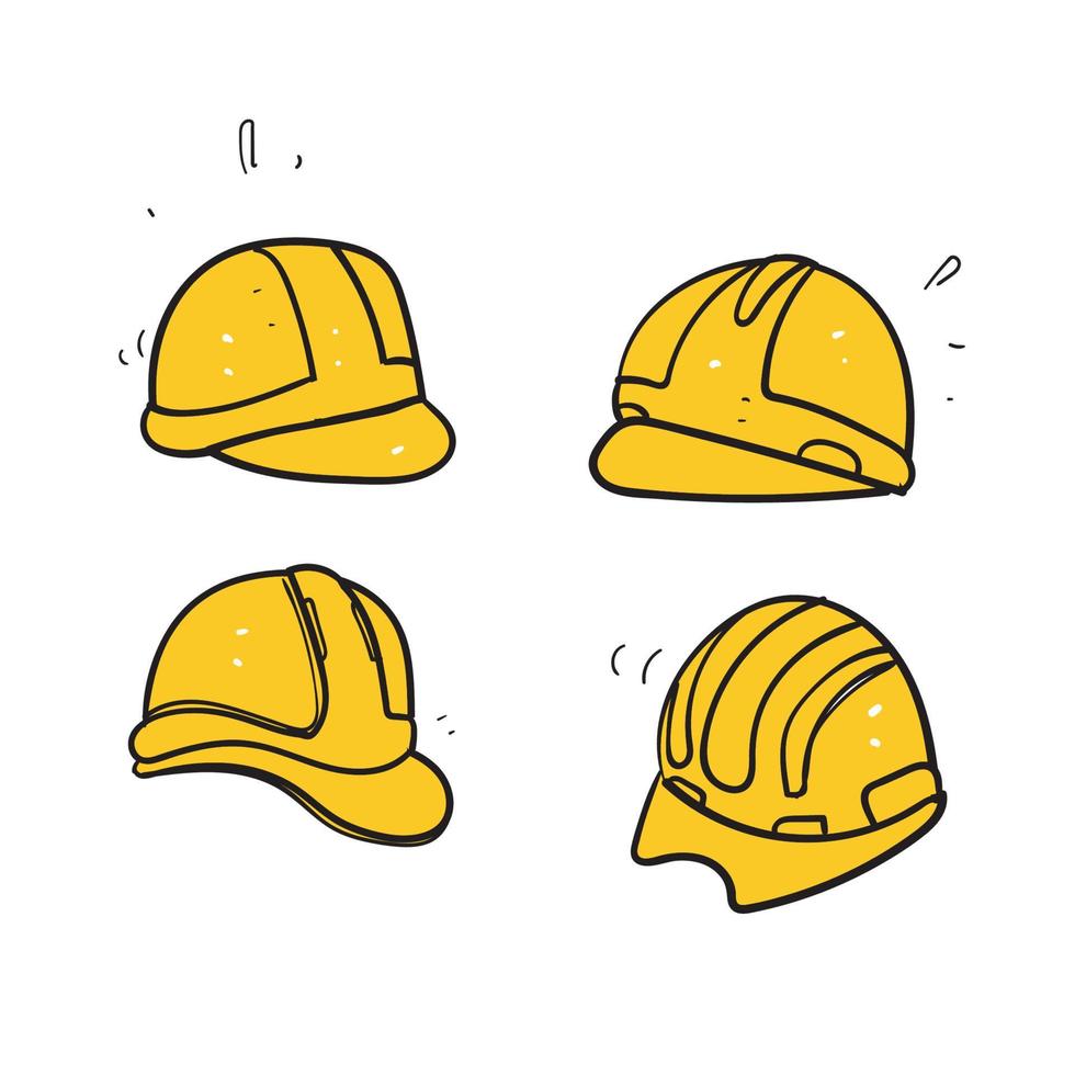 hand gezeichnete gelbe arbeitshelm-illustrationssammlung des gekritzels lokalisiert vektor