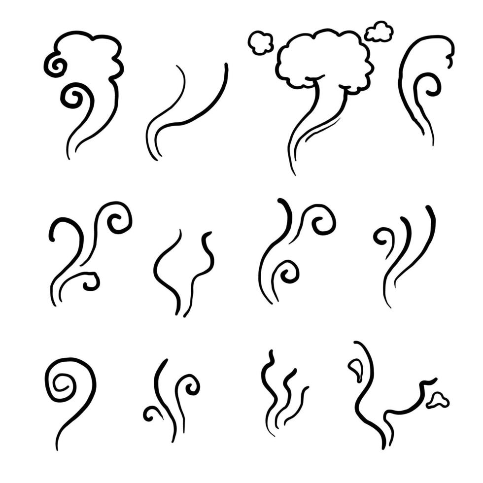 handgezeichnete aromen verdampfen symbole. Gerüche Vektorlinien-Icon-Set, heißes Aroma, Gestank oder Kochdampf-Symbole, Riechen oder Dampf, Rauchen oder Geruchszeichen kritzeln vektor