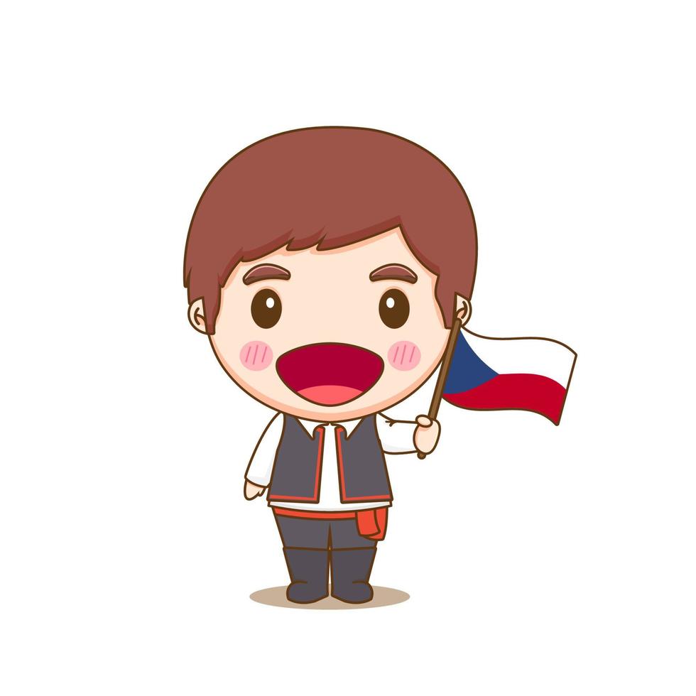 tjecker i nationaldräkt med en flagga. en pojke i traditionell dräkt. Chibi seriefigur vektor