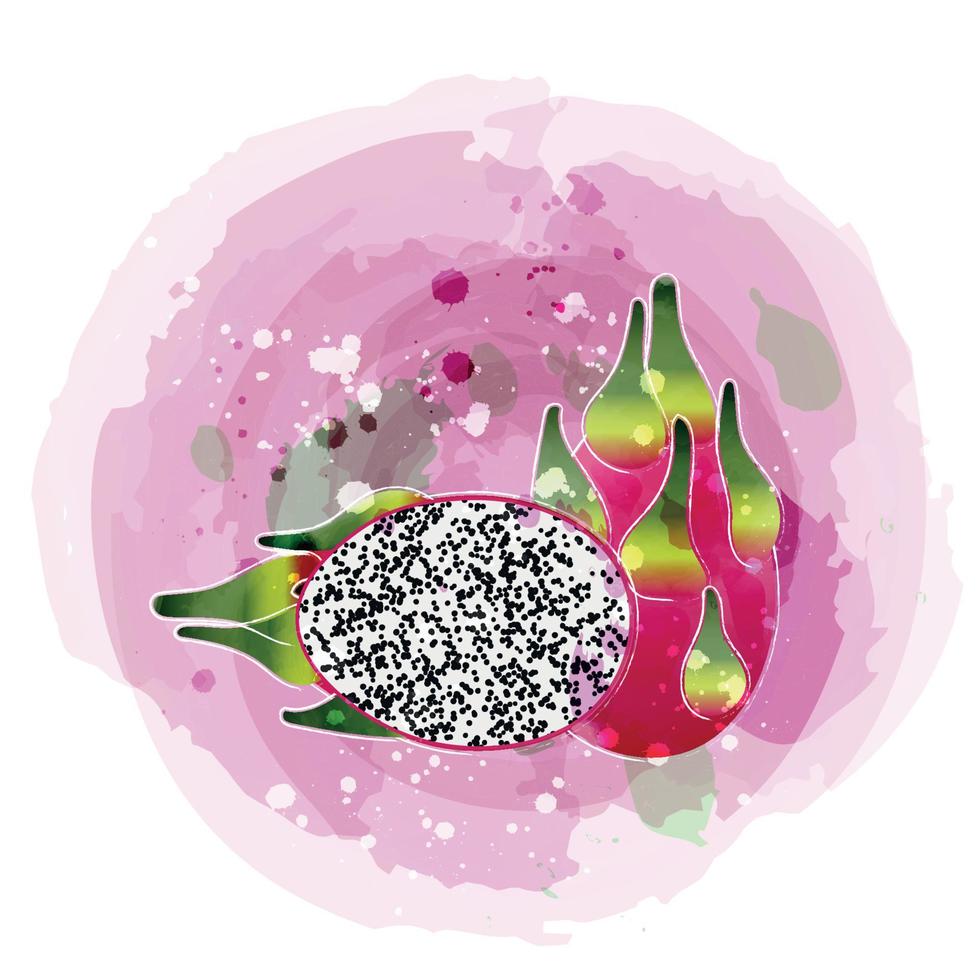 dragon frukt akvarell clipart illustration med rosa bakgrund. vektor