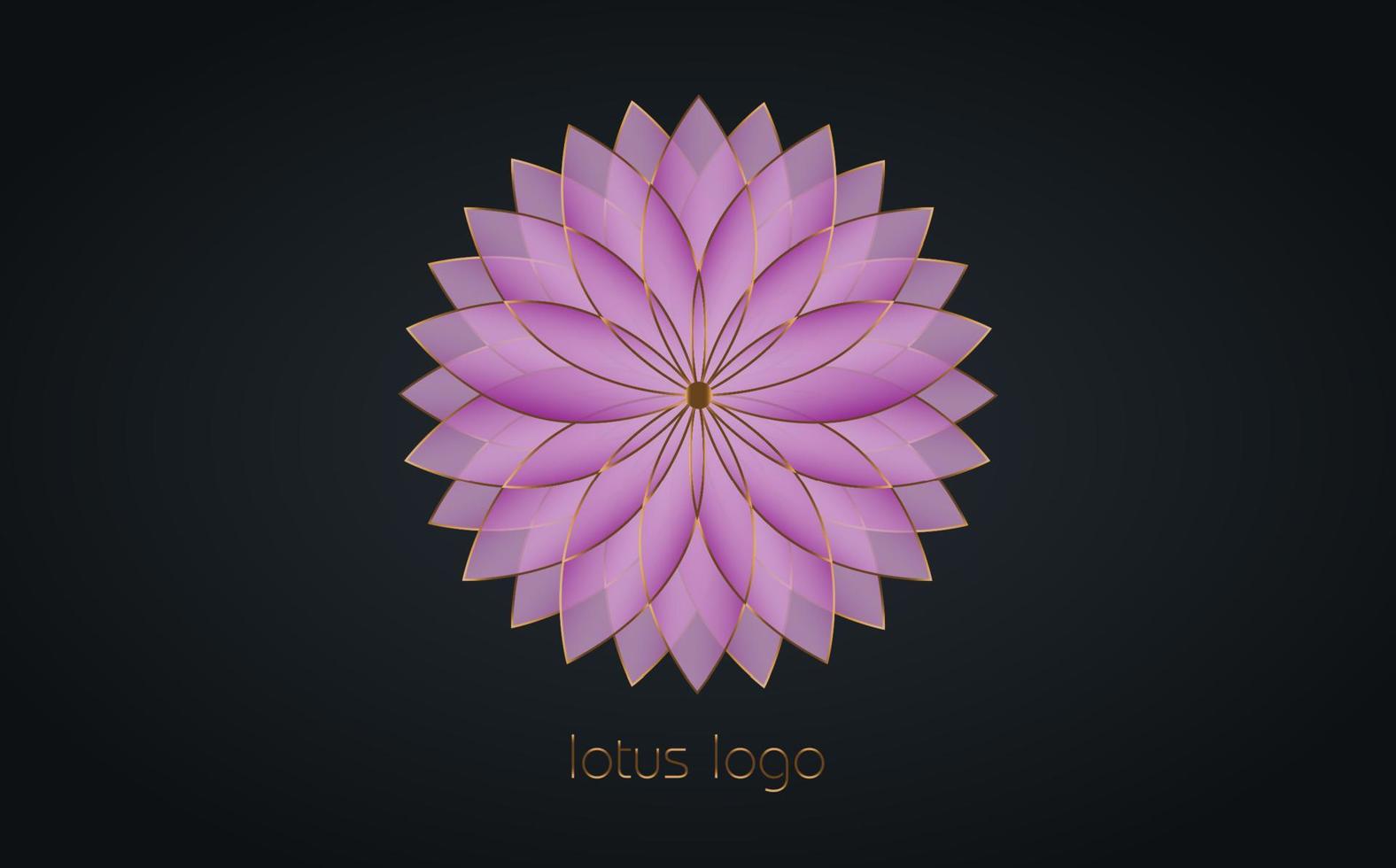 lila gold lotus logo, blume des lebens. heilige Geometrie. Symbol für Harmonie und Ausgeglichenheit. goldenes luxuszeichen der reinheit. Chakra-Yoga-Designvektor isoliert auf schwarzem Hintergrund vektor