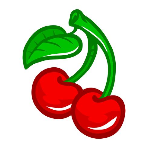 Tecknad körsbärsfrukt på grön stjärna med blad vektor