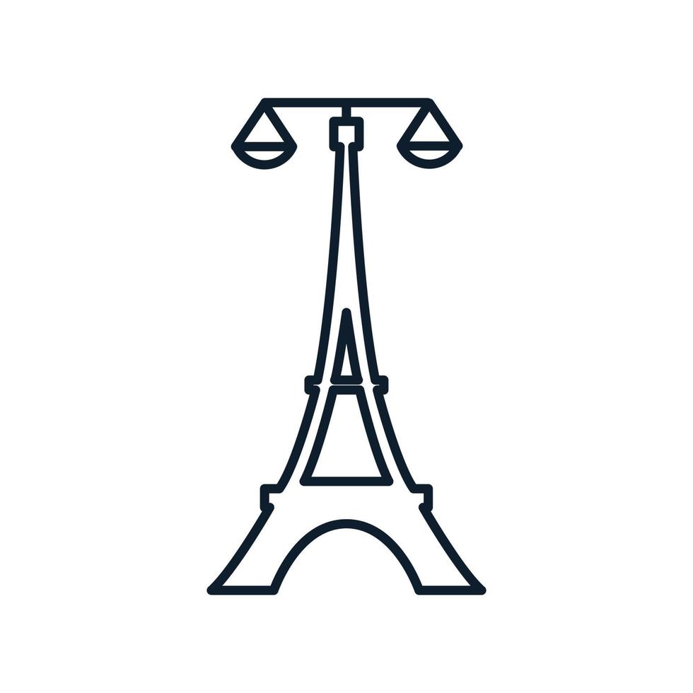 Eiffelturm mit Law Scale Logo Vector Illustration Design