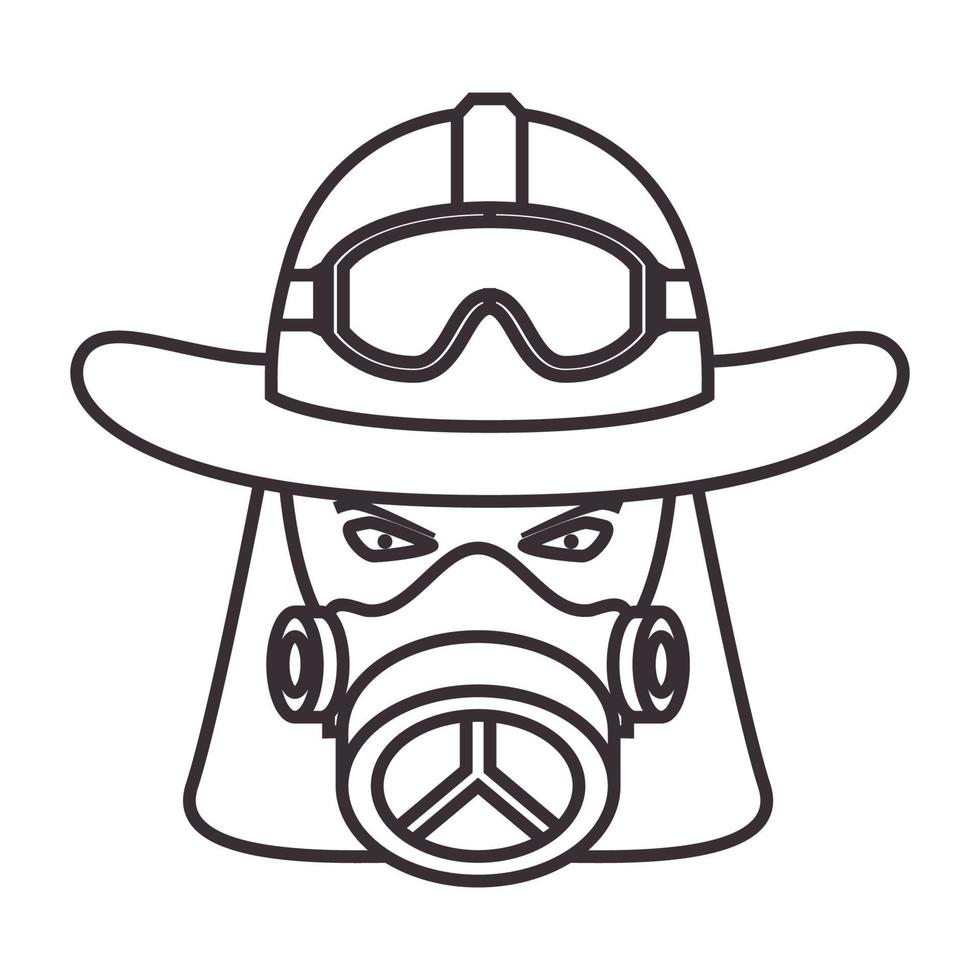 Kopf Feuerwehrmann Linie mit Maske Logo Symbol Vektor Icon Illustration Grafikdesign