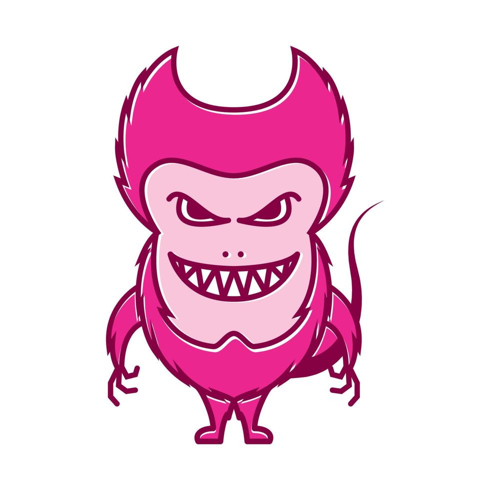 söt tecknad monster lyckligt leende rosa logotyp vektor ikon illustration design