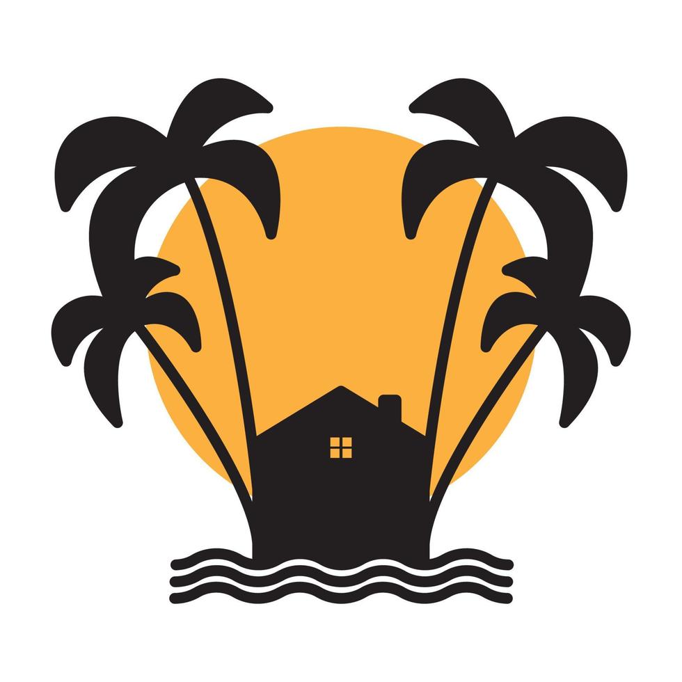 kokospalmer med strand hem semester logotyp vektor symbol ikon design illustration