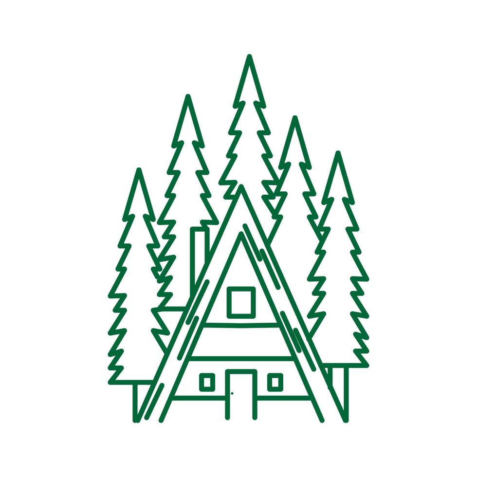 hem hus skog träd minimalistisk linje kontur logotyp vektor ikon illustration design
