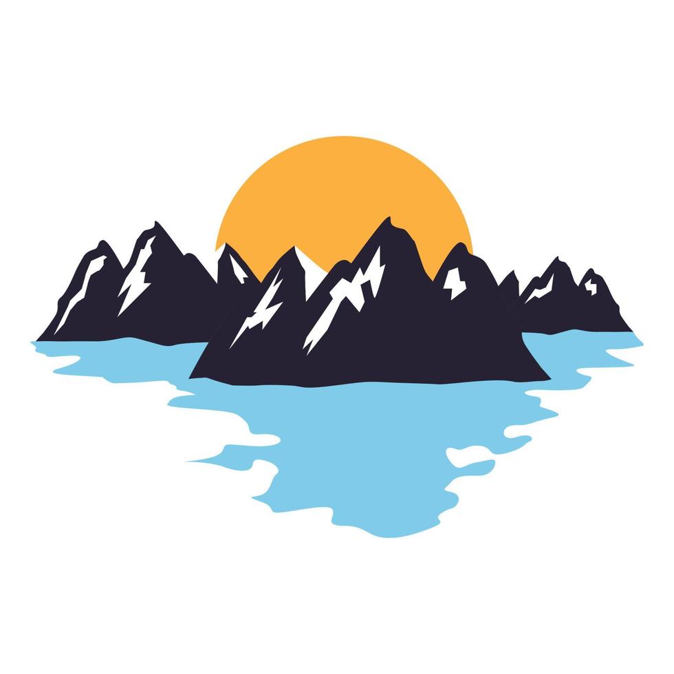 berg med hav och solnedgång vintage logotyp symbol ikon vektor grafisk design illustration