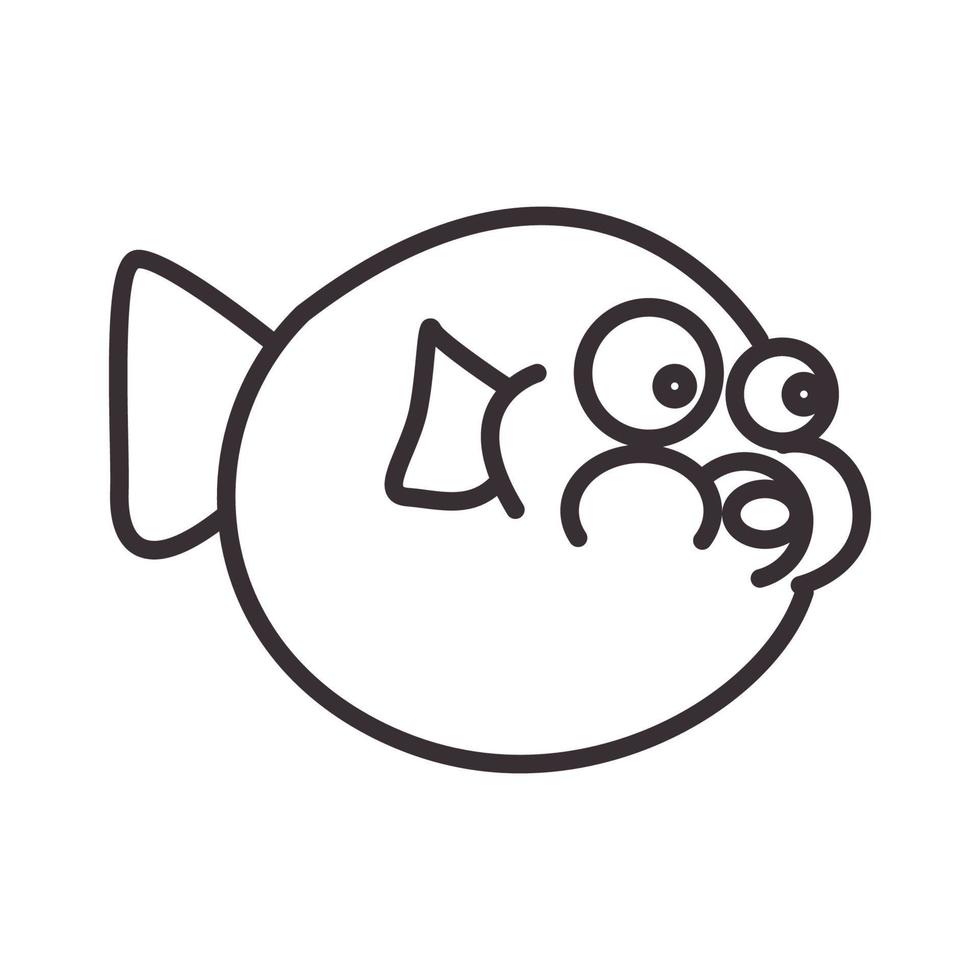 söta tecknade linjer puffer fisk logotyp symbol ikon vektor grafisk design illustration