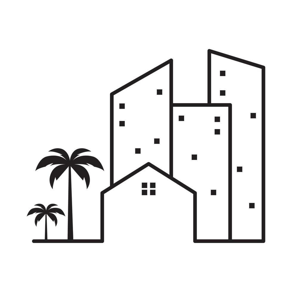 Linien Wolkenkratzer mit Bäumen Logo Symbol Vektor Icon Illustration Grafikdesign