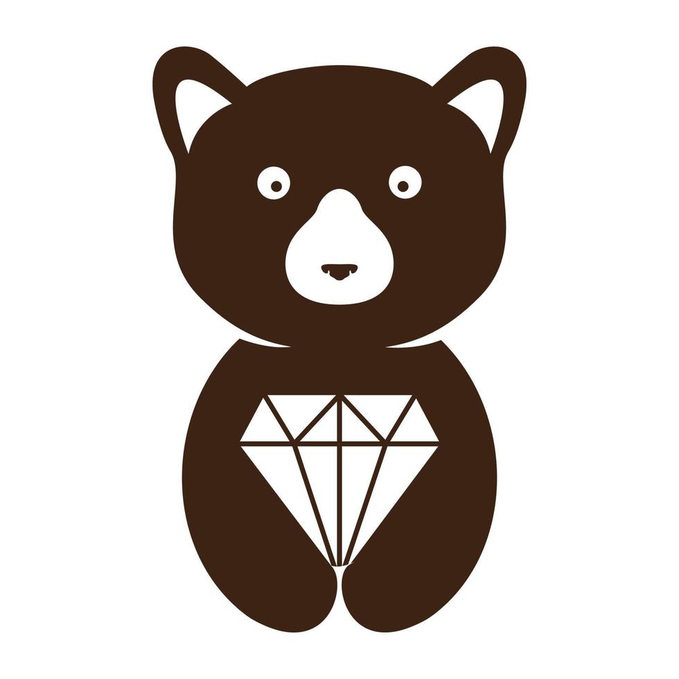 söta djur björn med diamant logotyp symbol ikon vektor grafisk design illustration