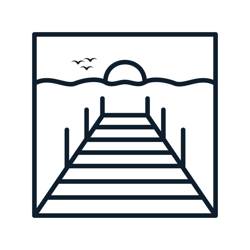 Docks mit Sonnenuntergang Linie Umriss einfache Logo-Vektor-Symbol-Illustration vektor