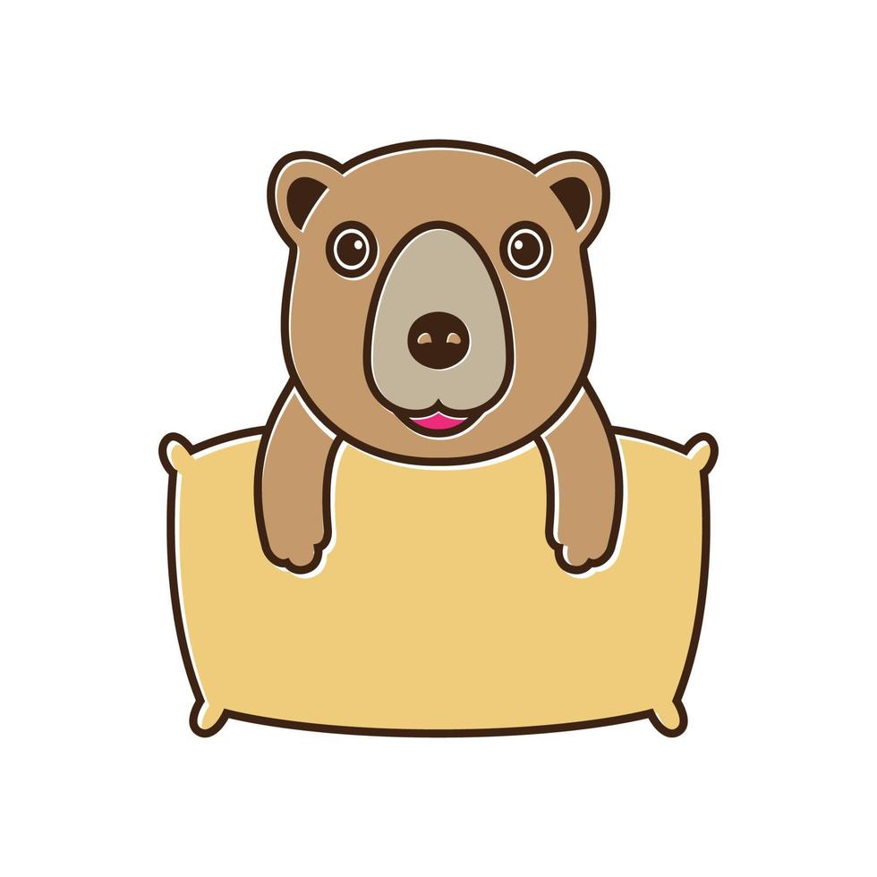 söt babybjörn med kudde logotyp symbol ikon vektor grafisk design illustration idé kreativ