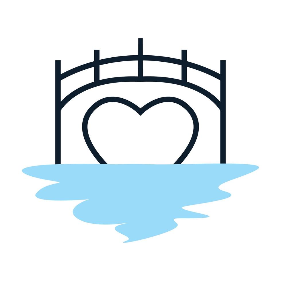 Brücke mit Liebe Linie Umriss Logo Vektor Icon Design