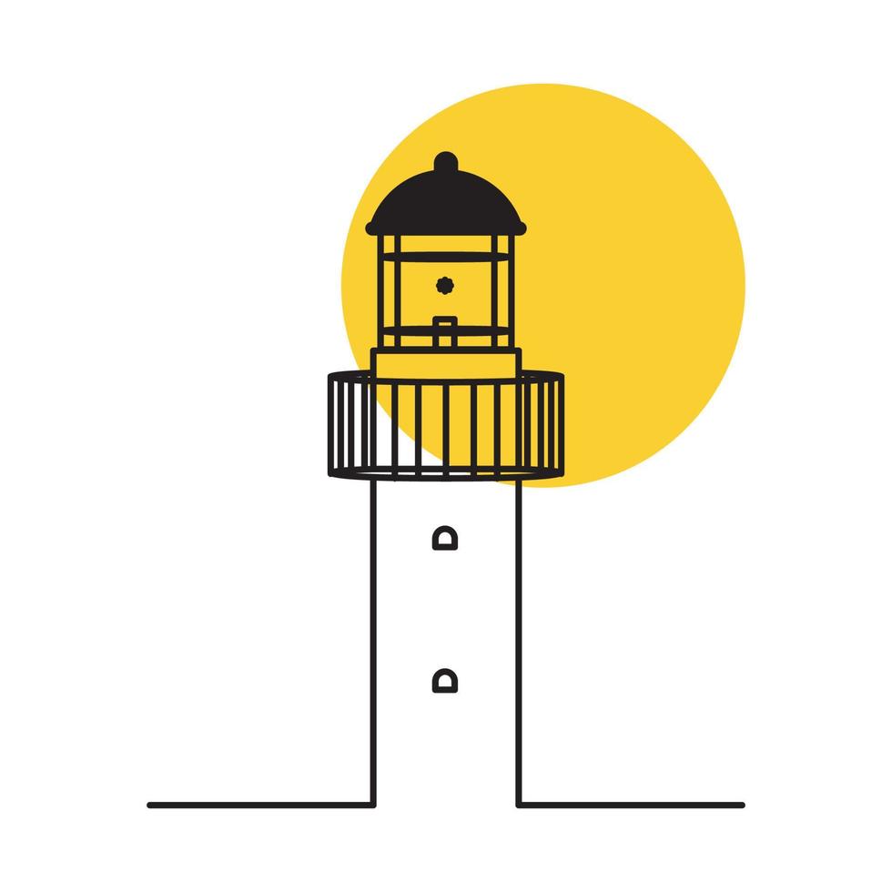 Linien Leuchtturm mit Sonnenuntergang Logo Symbol Vektor Icon Illustration Grafikdesign