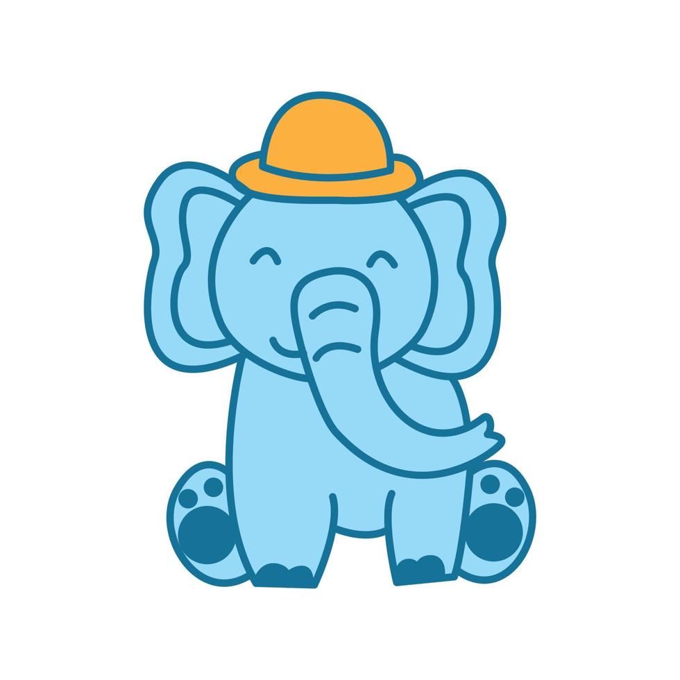 elefant lyckligt leende med hatt söt tecknad logotyp vektorillustration vektor