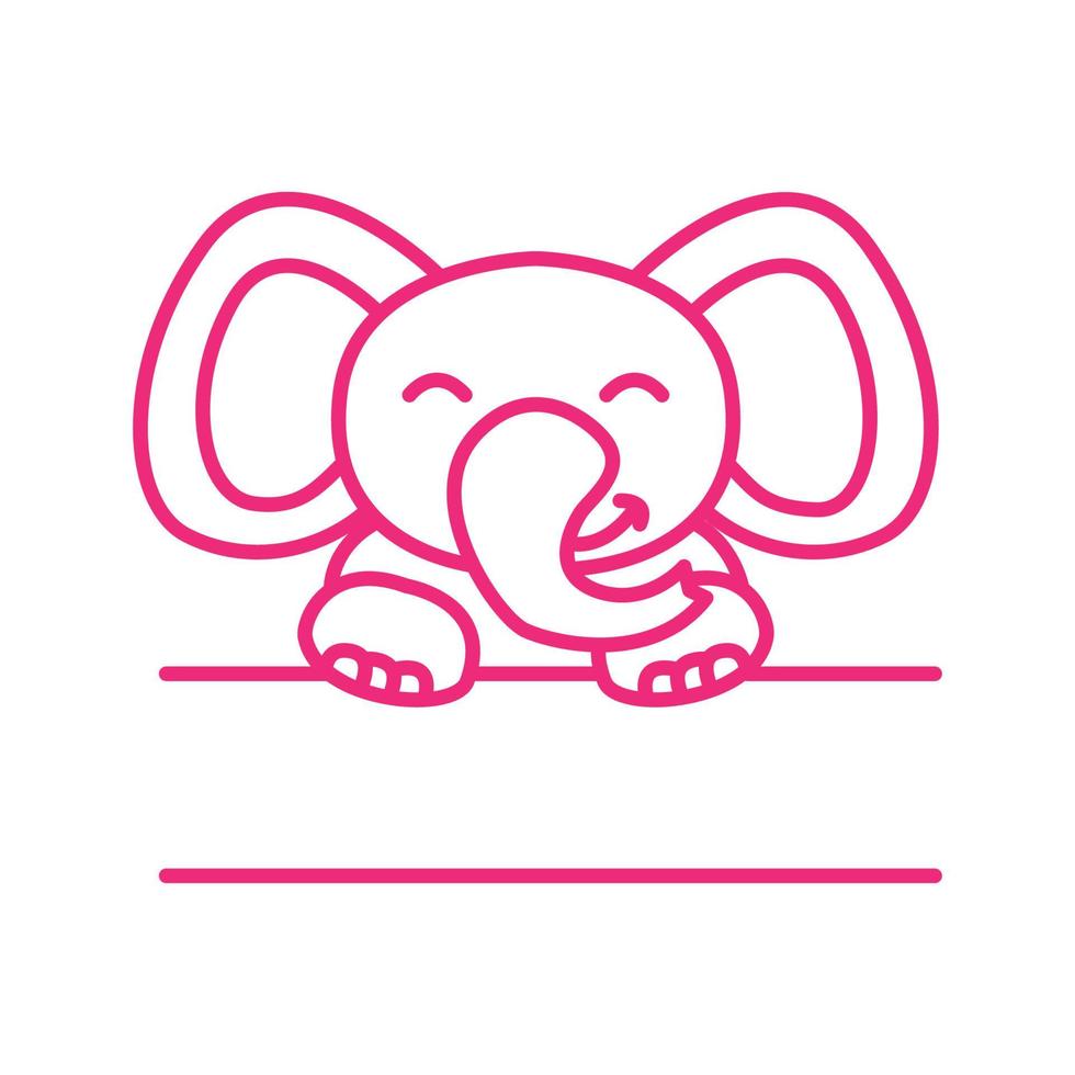 elefant barn linje leende med banner logotyp ikon vektor illustration