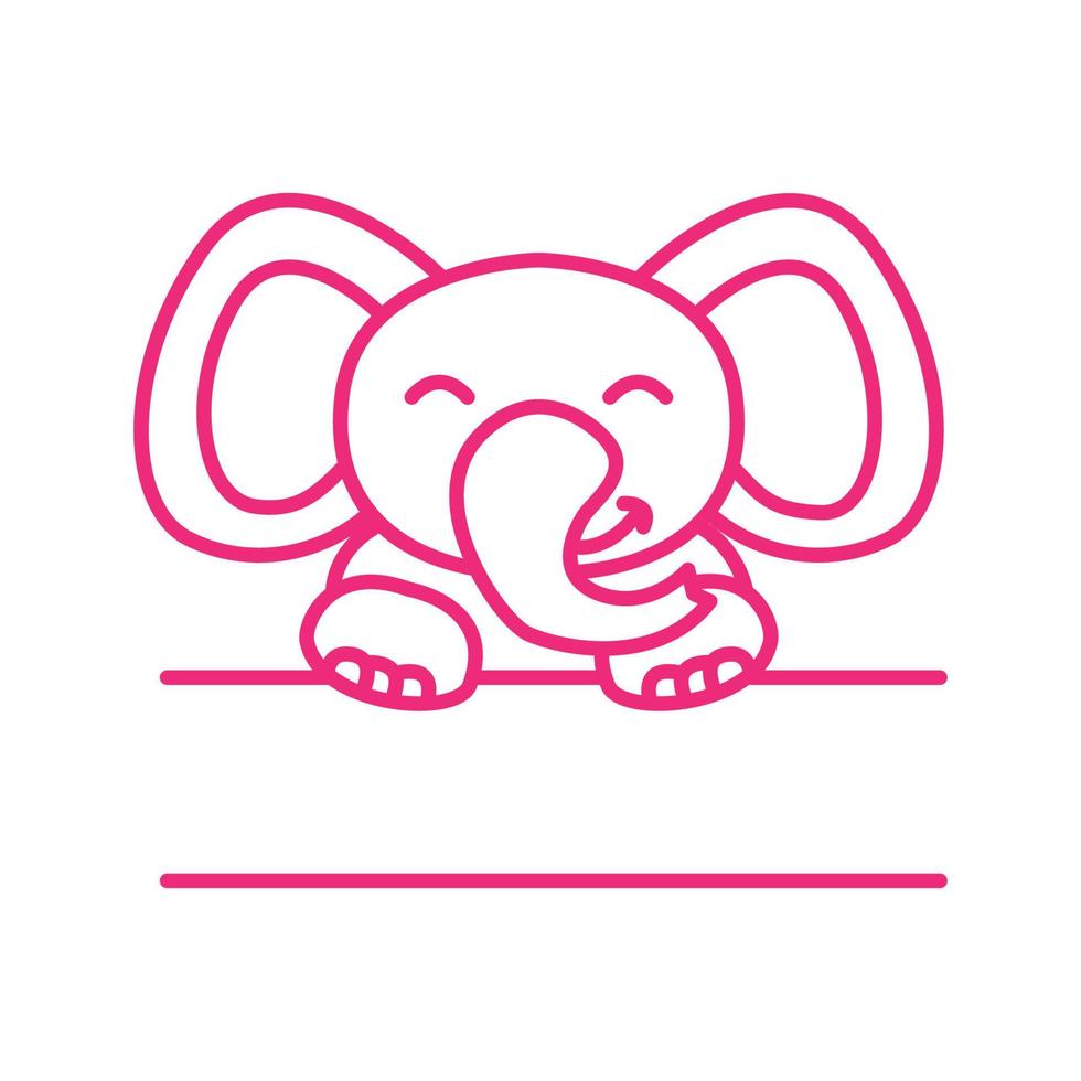 Elefant Kinder Linie Lächeln mit Banner-Logo-Symbol-Vektor-Illustration vektor