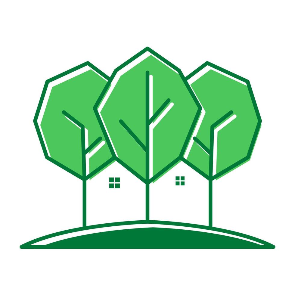 abstrakte Bäume mit Heimat Natur Logo Vektor Symbol Icon Design Grafik Illustration