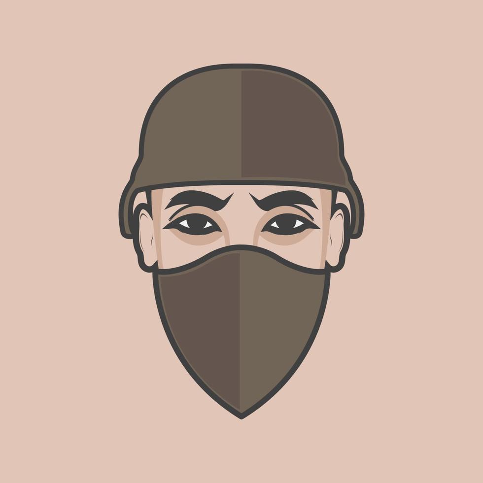 Gesicht Mann mit Maske Helm Soldat Logo Design Vektorgrafik Symbol Symbol Zeichen Illustration kreative Idee vektor