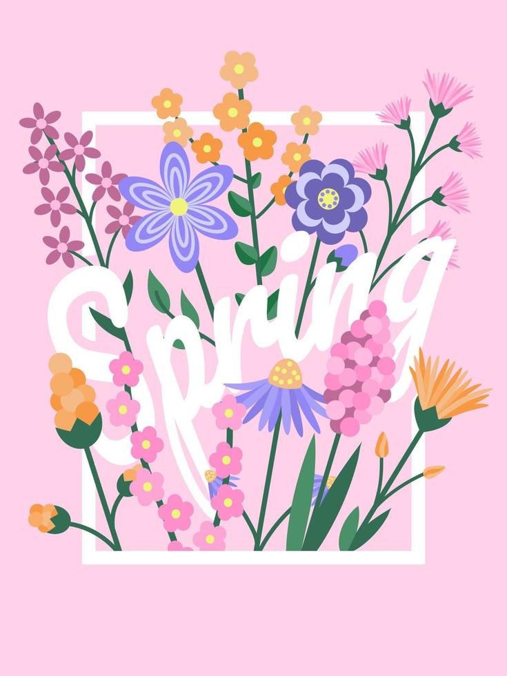 Flyer mit Frühlingsblumen. Cartoon-Stil. Grußkarte. Vektor-Illustration. vektor