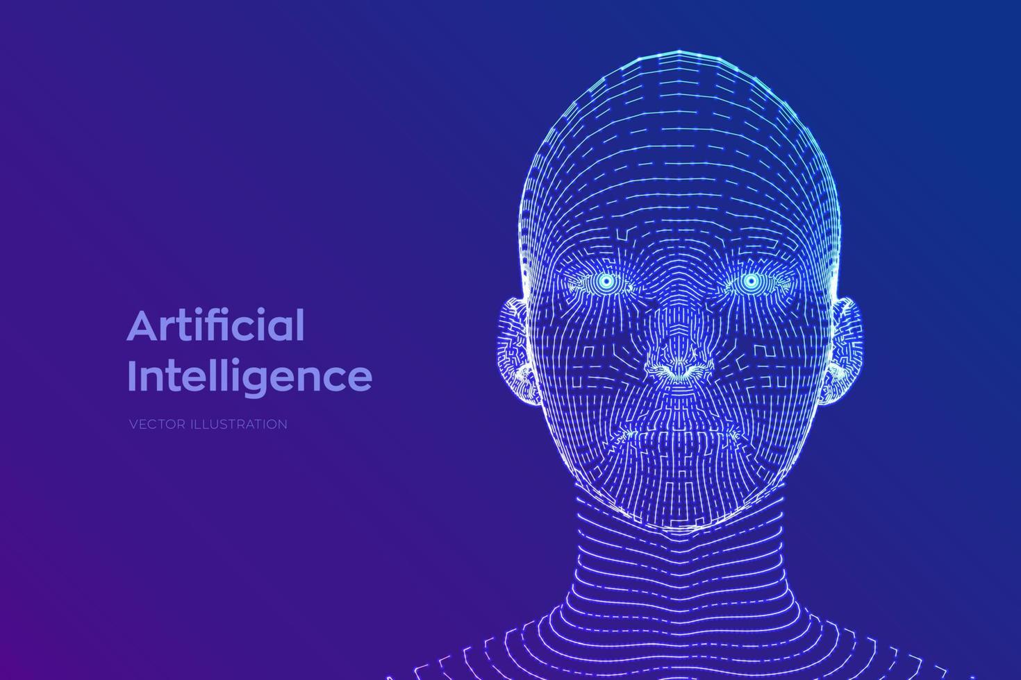 ai. Konzept der künstlichen Intelligenz. ai digitales Gehirn. abstraktes digitales menschliches Gesicht. menschlicher Kopf in der digitalen Computerinterpretation des Roboters. Robotik-Konzept. Wireframe-Kopfkonzept. Vektor-Illustration. vektor