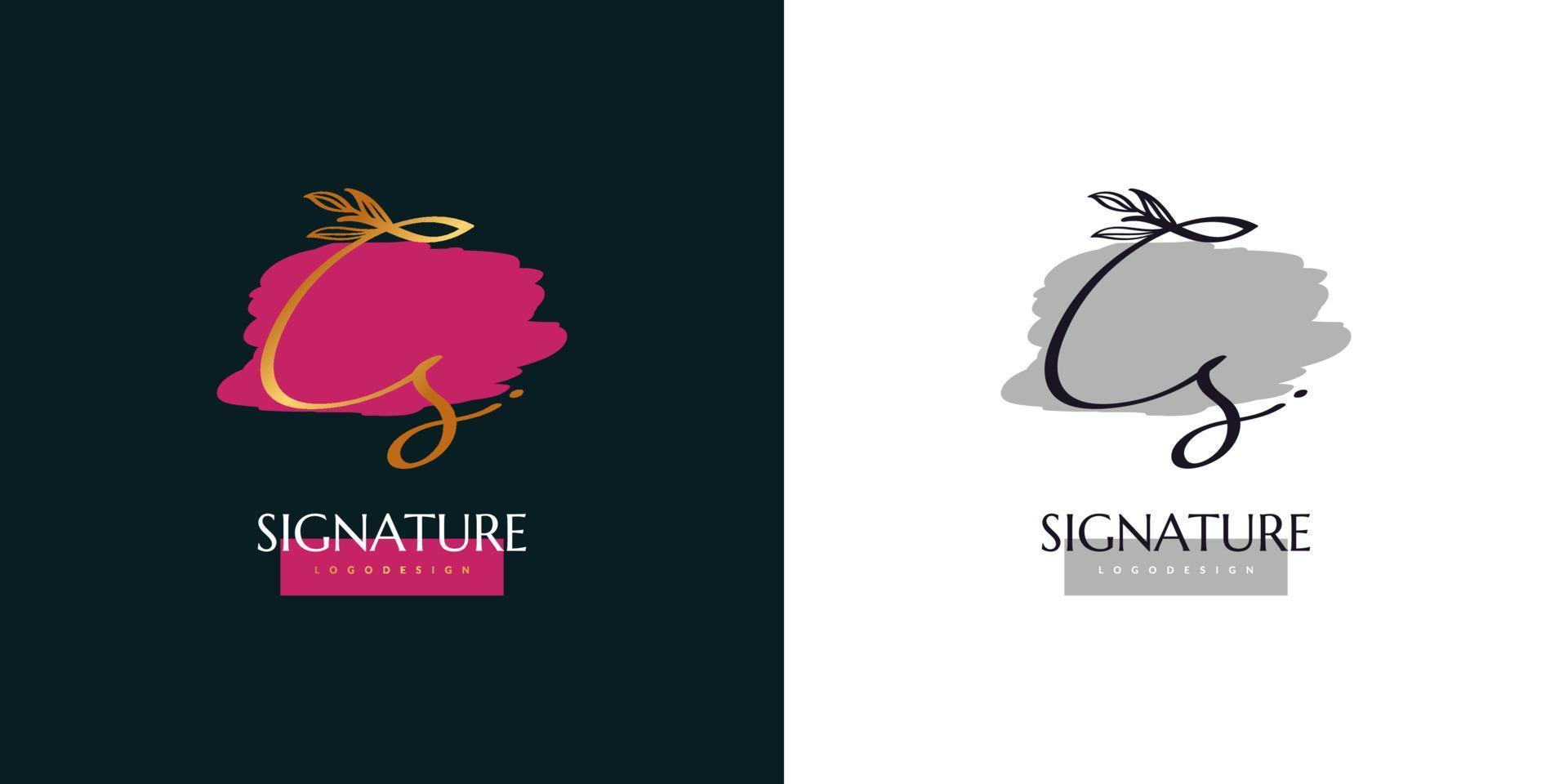 cs initial logotypdesign med handstil i guldgradient. cs signaturlogotyp eller symbol för bröllop, mode, smycken, boutique, botanisk, blommig och affärsidentitet. feminin logotyp vektor