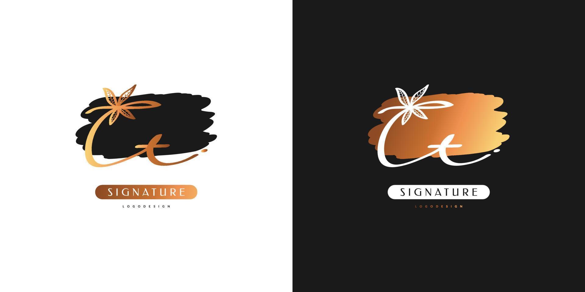 ct initial logotypdesign med handstil i guldgradient. ct signaturlogotyp eller symbol för bröllop, mode, smycken, boutique, botanisk, blommig och affärsidentitet. feminin logotyp vektor