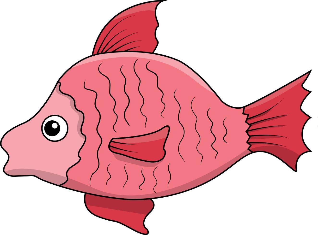färgglada hand dras röd fisk platt vektor